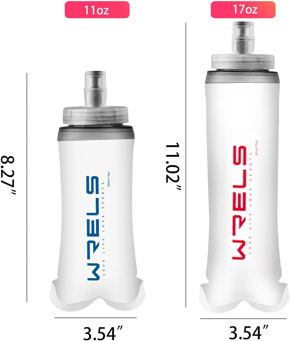 Soft Flasks Soft Running Water Flask Collapsible Soft Water Bottles Small BPA-Free for Sports Hiking Hydration Pack 500 ml/17oz,300 ml/10oz(300ml,blue)