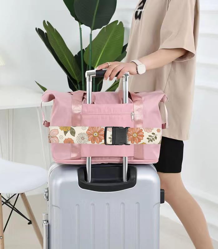Luggage Straps for Suitcases Travel Belt Accessories, Cute Suitcase Strap, Adjustable Luggage Belt Strap, Heavy Duty with Quick-Release Buckle Luggage Strap Retro Boho Flowers