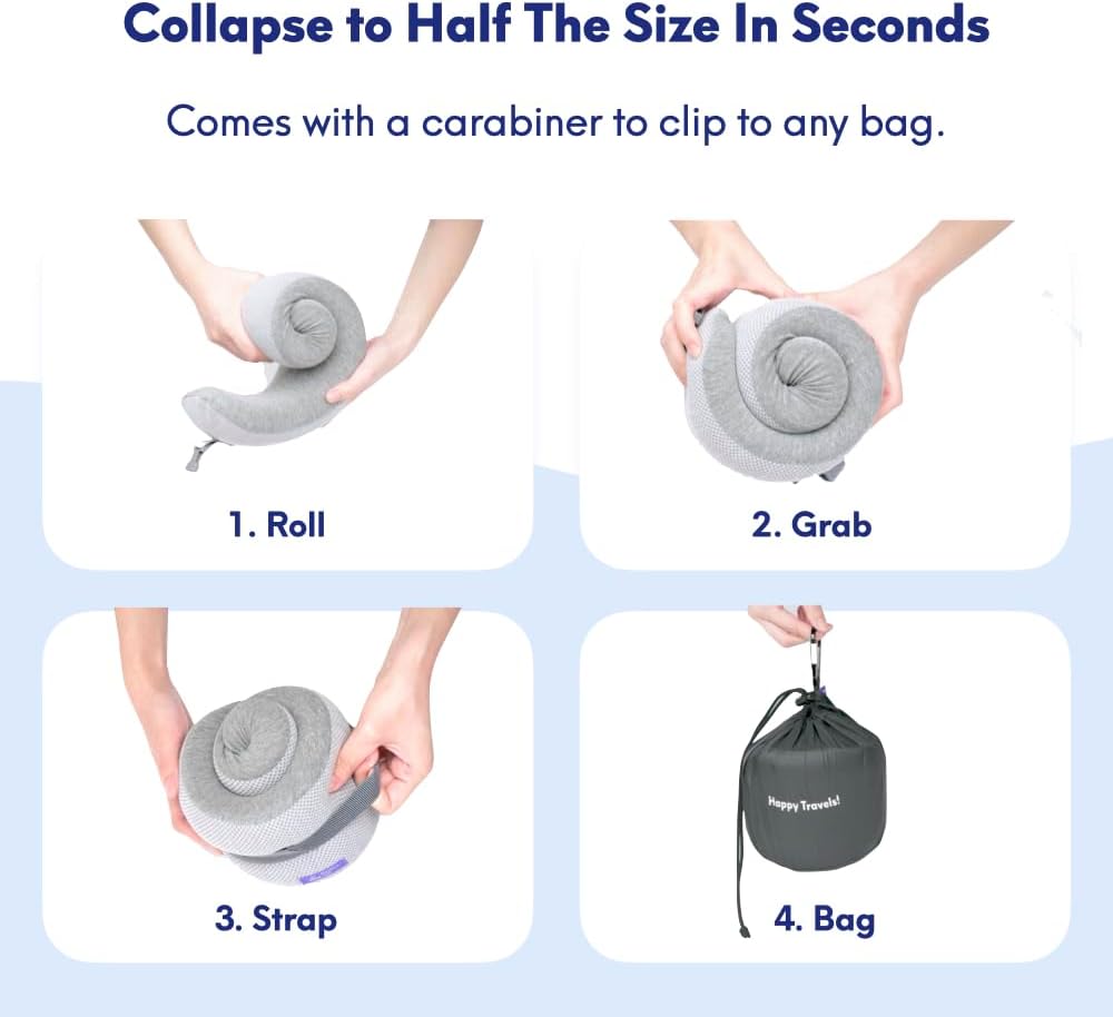 C CUSHION LAB Travel Pillow, Award-Winning Patented Ergonomic Design for Chin & Neck Support Memory Foam Neck Pillow, Compact Airplane Pillow for Traveling, Flight, Car (Spark, Medium)