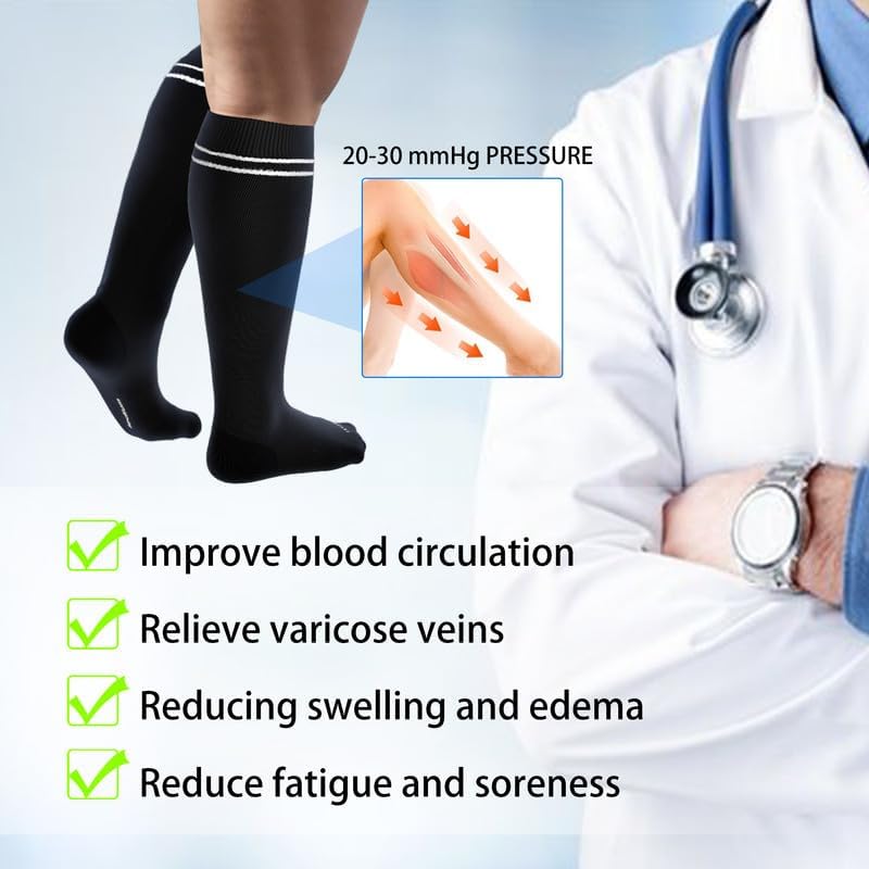 LEVSOX Viscose Made from Bamboo Compression Socks for Pregnant Women 20-30 mmHg Knee High Cute Mens Supports Socks for Travel