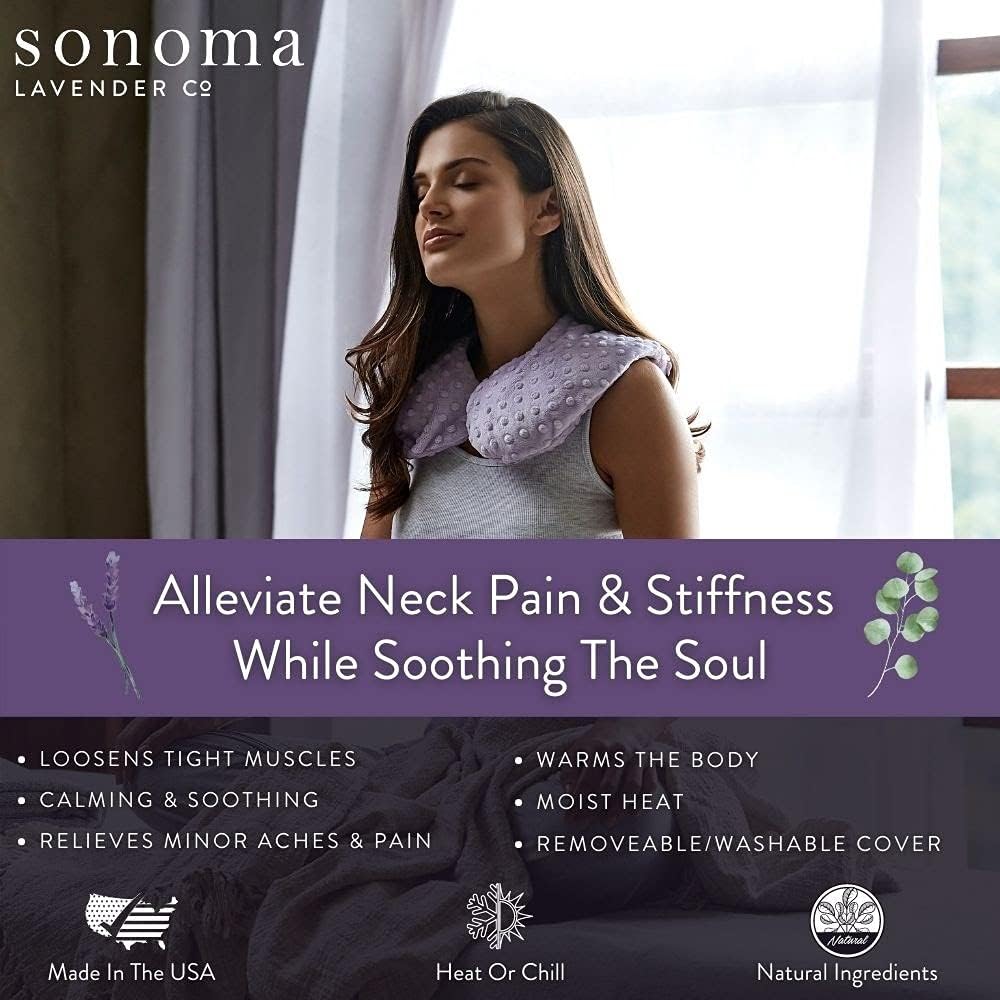 Sonoma Lavender Luxury Lavender Heatable/Chillable Neck Pillow, Microwaveable for Neck and Shoulders, Great for Relaxation and Pain Relief, Embroidered Lavender