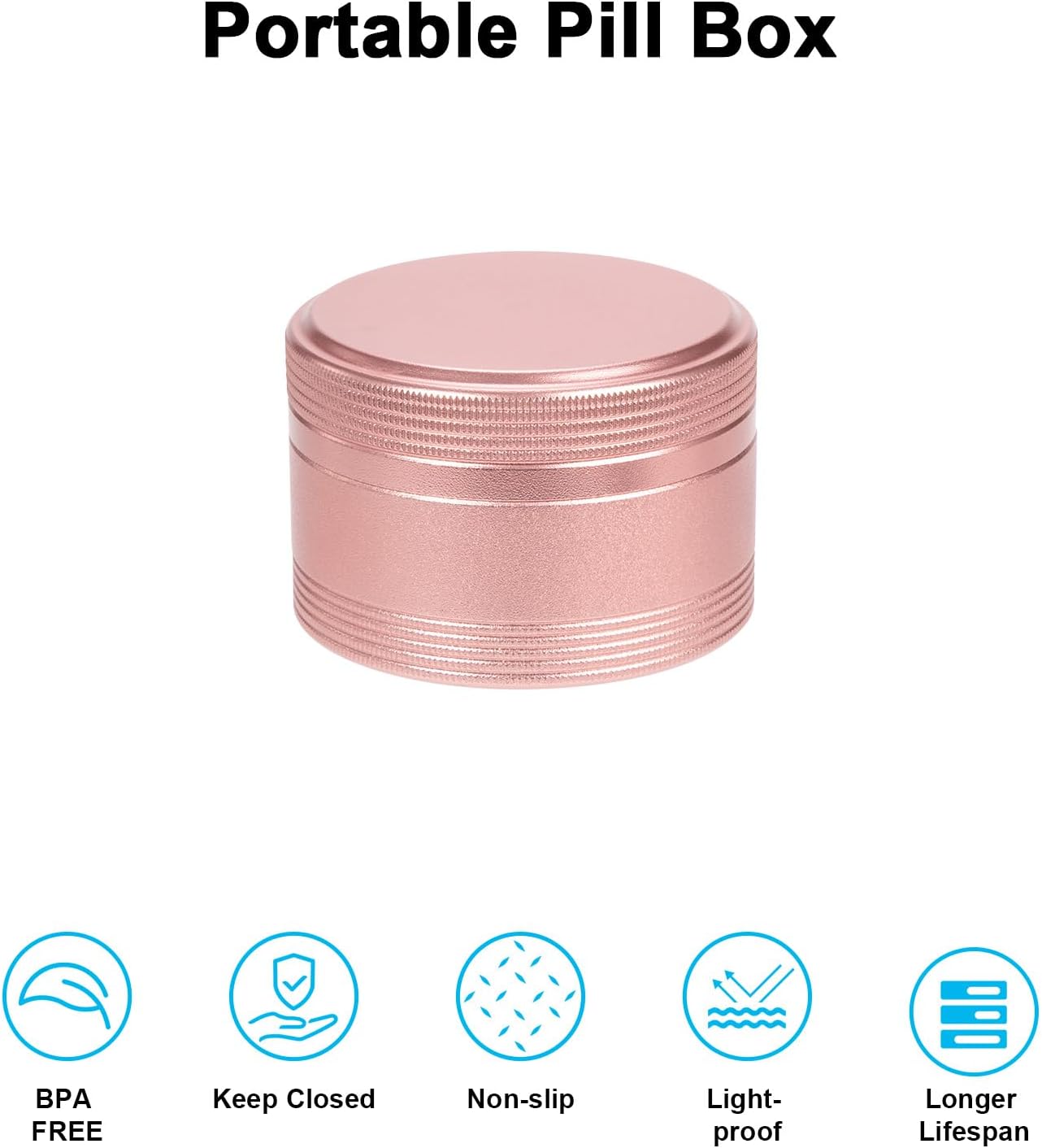 Small Metal Pill Box Pill Container - Waterproof Travel Pill Case for Purse Pocket, Portable Single Round Medecine Organizer Daily Vitamin Medication Pill Holder Pink