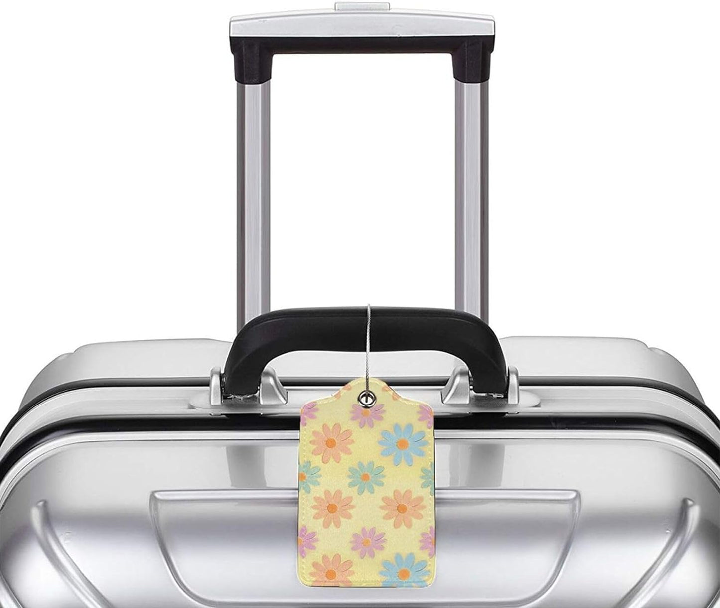 Flowers Leather Luggage Tag with Stainless Steel Ring, Fun Name Id Card Cover Travel Bag Tag Set, Suitable for Travel Bag Luggage Women Men 1 PCS