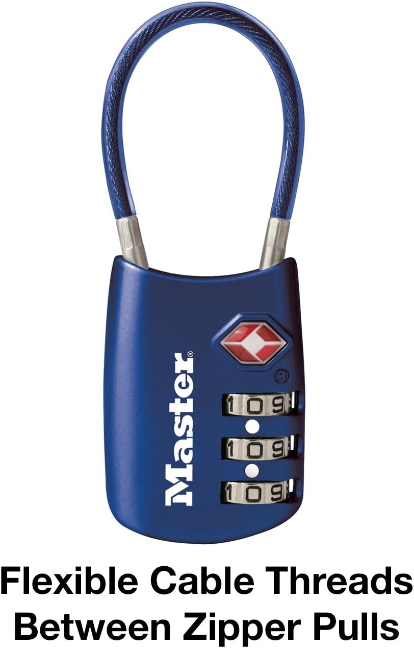Master Lock Blue Set Your Own Combination TSA Approved Luggage Lock, Travel Zipper Padlock is Perfect for Suitcases, Bags, or Backpacks, 4688D