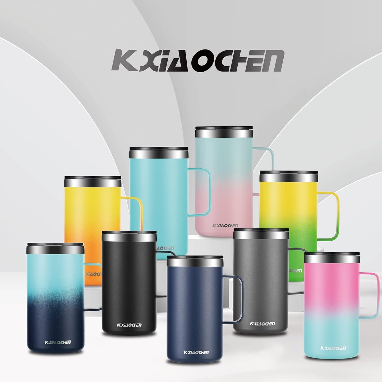 KXIAOCHEN 20oz Insulated Coffee Mug with Lid, Stainless Steel Coffee Cup, Double Wall Vacuum Coffee Tumbler with Handle, Premium Thermal Travel Coffee Mug (Silver grey)