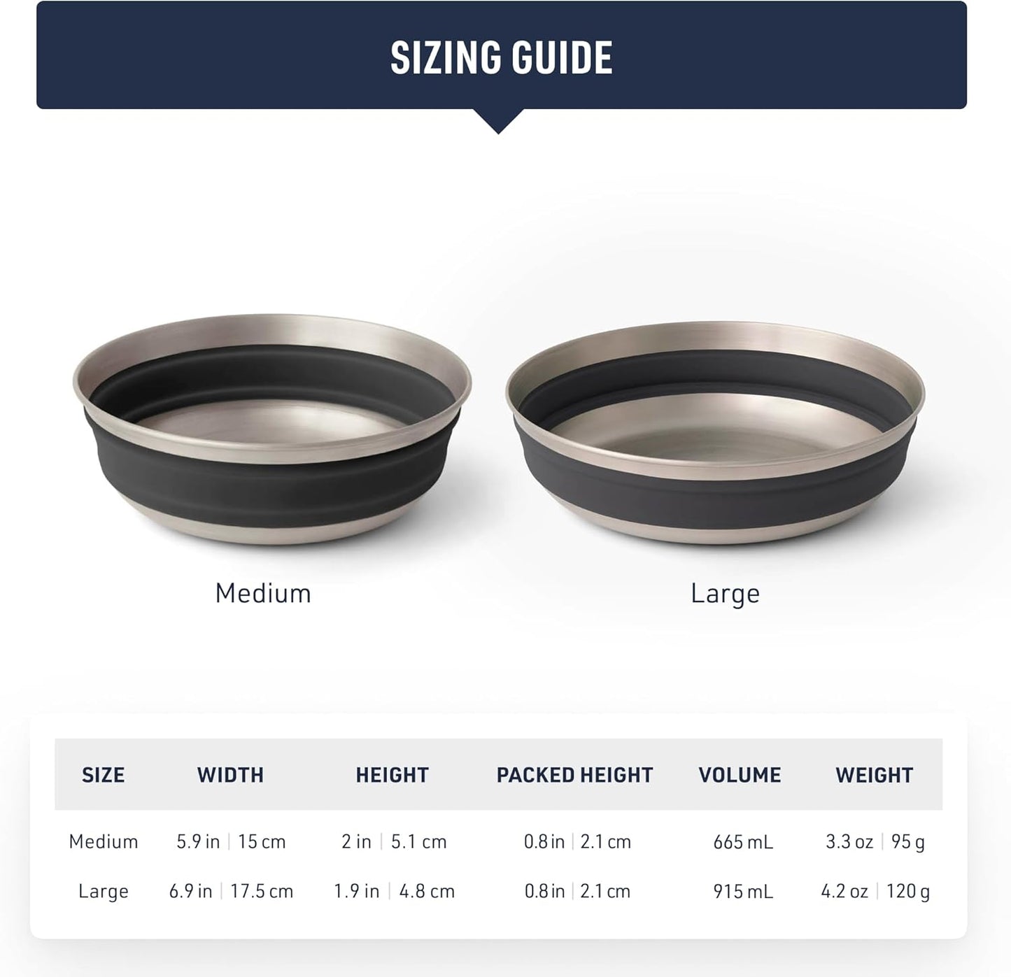 Sea to Summit Detour Stainless Steel Collapsible Bowl, Large (31 fl oz), Moonstruck Grey