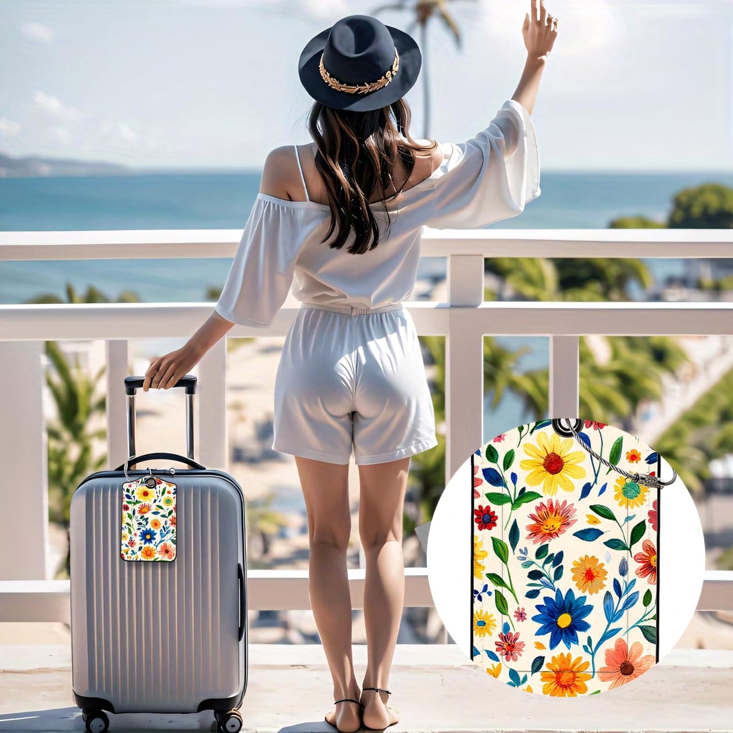 Luggage Tags for Suitcases, 2-Pack PU Leather for Cruise & Travel, Baggage ID Tags with Privacy Cover & Address Card, Durable Metal Ring, Kids Adults Travel Accessories, Watercolor Blooms