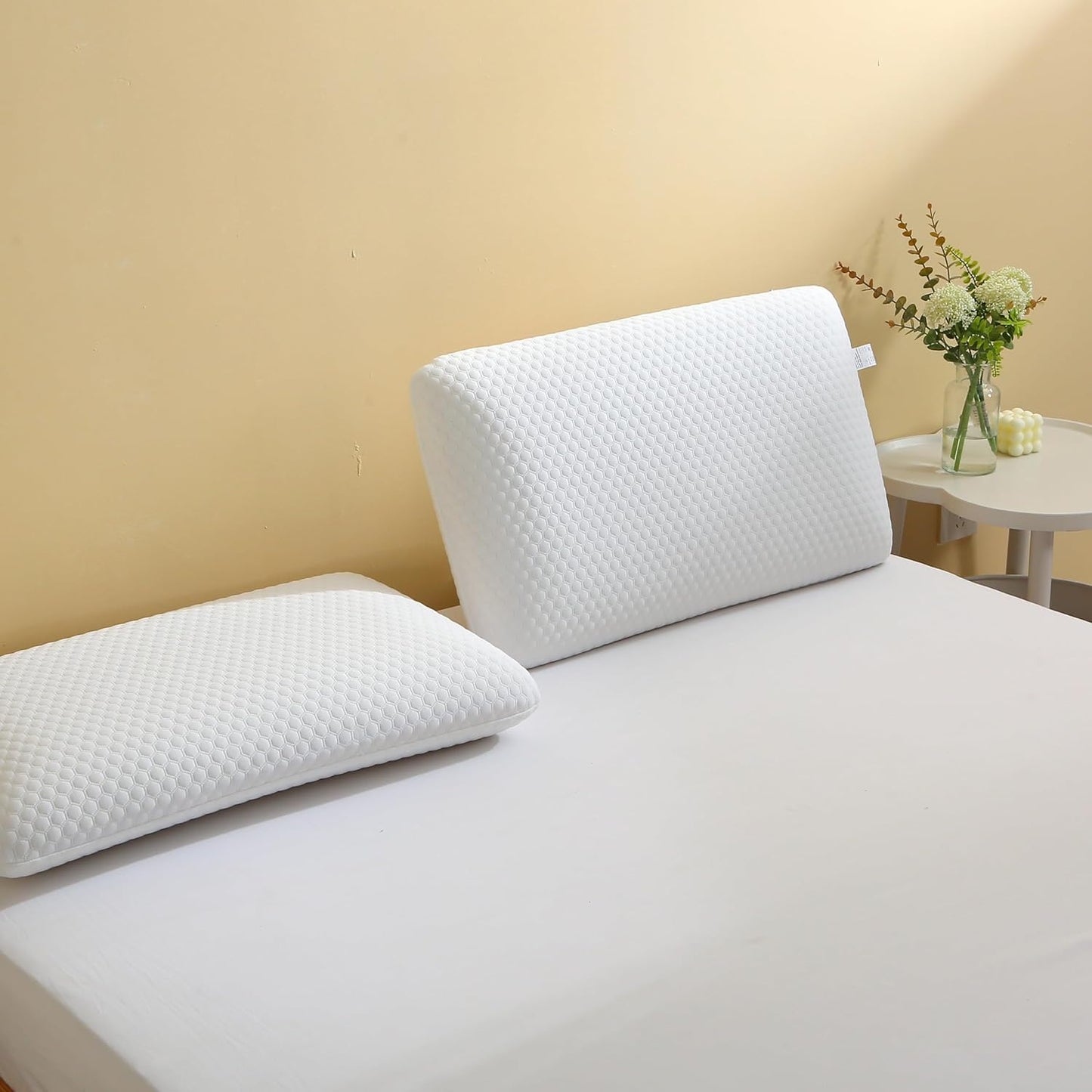 Memory Foam Bed Pillows, Pillow for Side and Back Sleeper, Pillow for Neck Pain Relief, Washable Removable Cover, Soft, White (King)