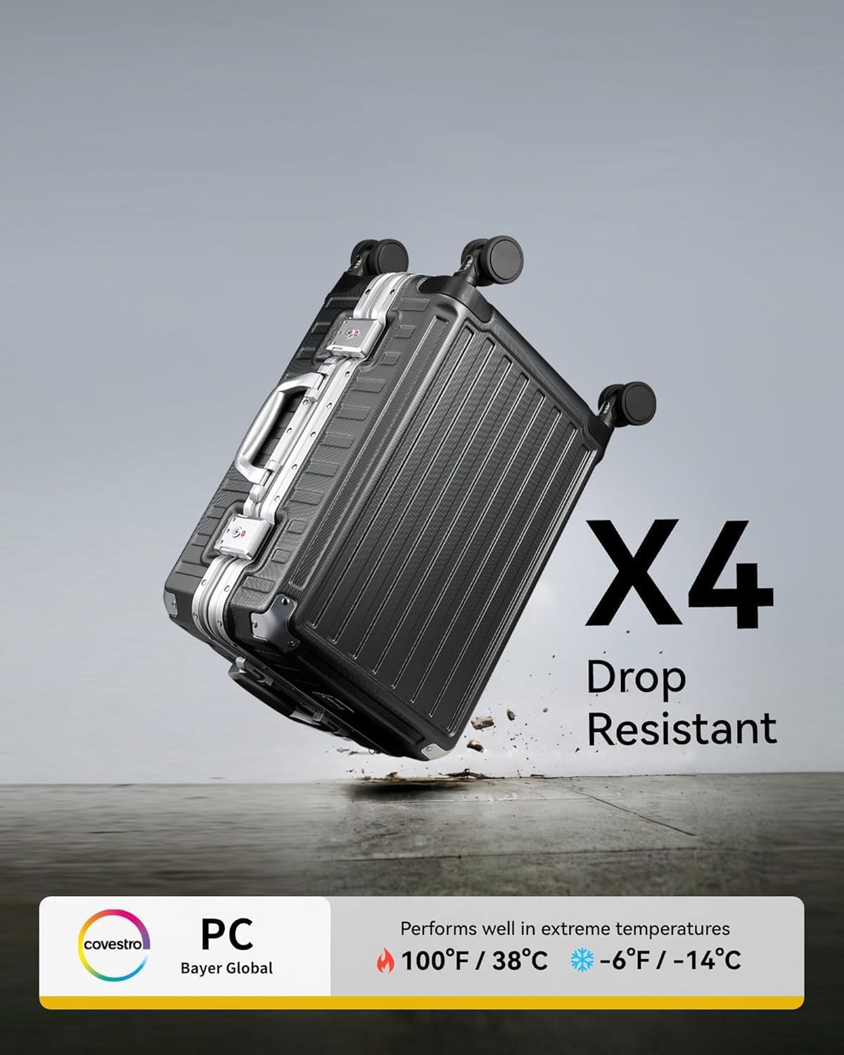 LUGGEX Luggage Sets with Spinner Wheels, 2 Piece (20/28) Aluminum Frame Zipperless Polycarbonate Hard Shell Suitcase Sets, Charcoal Metallic