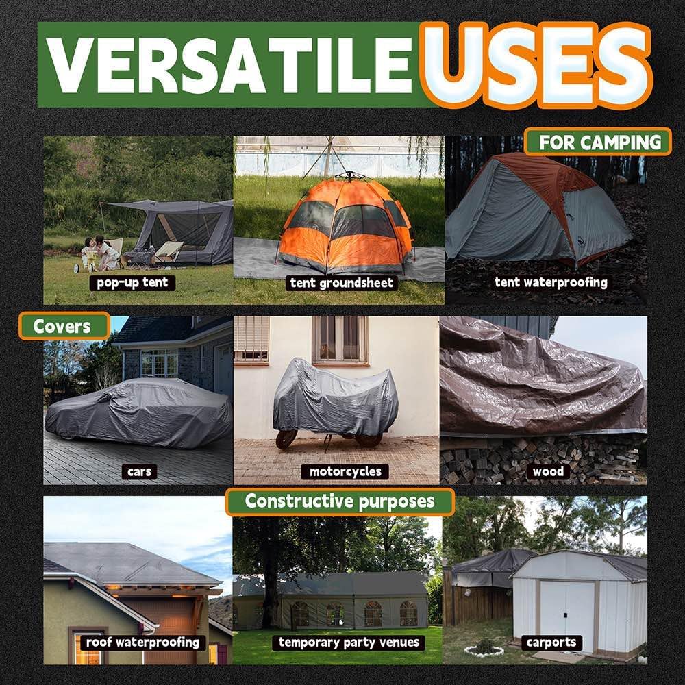 RAINDEWAY Tarps Heavy Duty Waterproof 7x7 Feet (2 Pack), 10Mil Multipurpose Poly Tarp Cover with Metal Grommets and Reinforced Edges, Silver/Brown Tarp