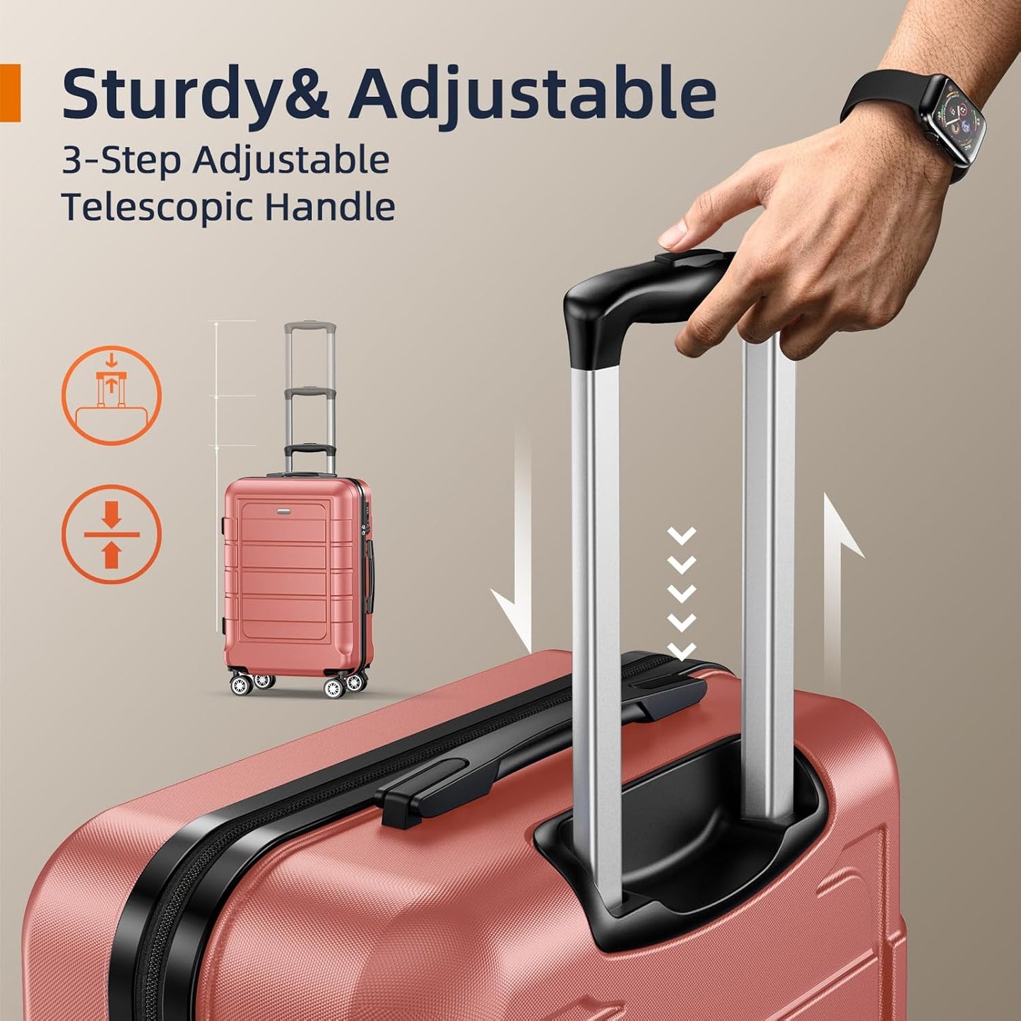 SHOWKOO Luggage Sets Expandable PC+ABS Durable Suitcase Sets Double Wheels TSA Lock Rose Gold 3pcs