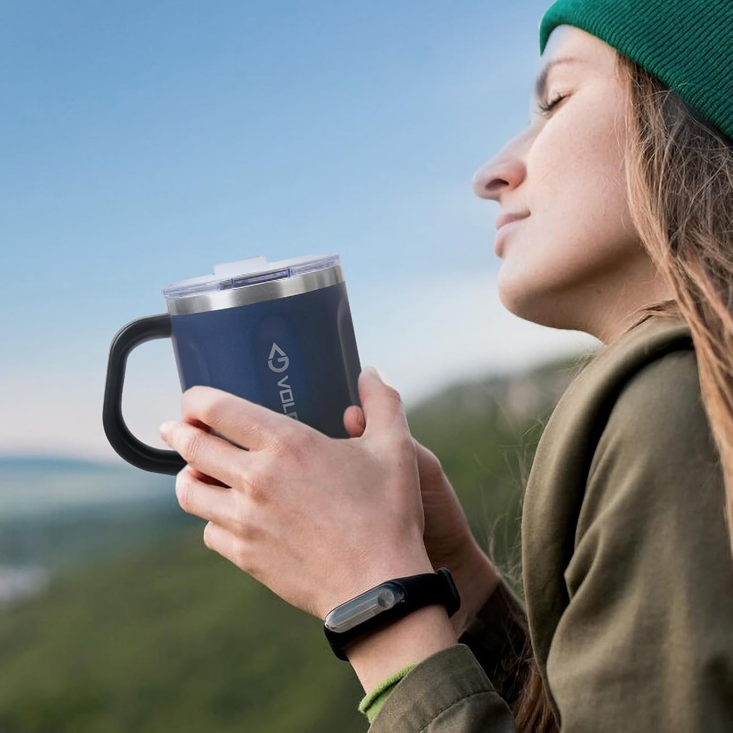 16oz Coffee Mug, Vacuum Insulated Camping Mug with Lid, Double Wall Stainless Steel Travel Tumbler Cup, Coffee Thermos Outdoor, Great for Any Beverage (Navy Blue)