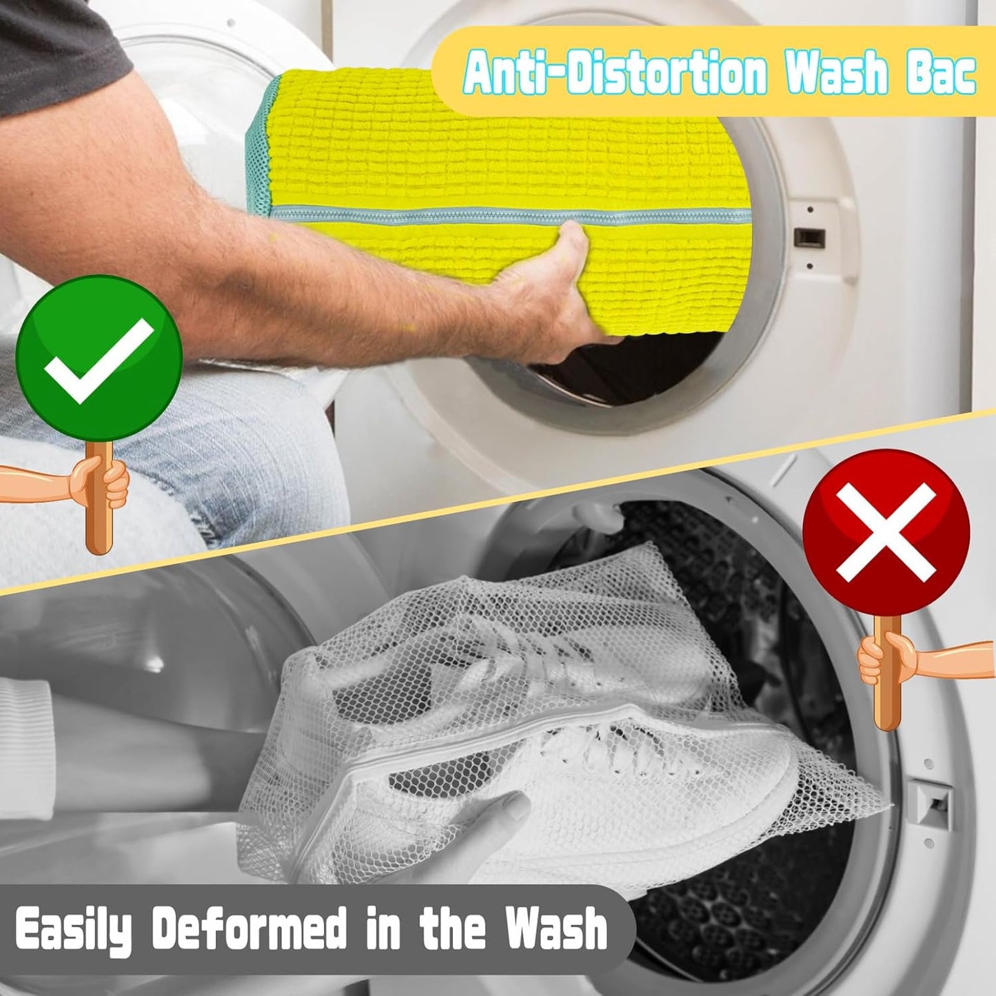 2PCS Shoe Washing Machine Bgs,Laundry Shoe Bags for Washer and Dryer, Reusable and Durable Zipper Sneaker Shoe Washing Bag, Tennis Shoe Cleaning Bag for All Shoe Types (Yellow)