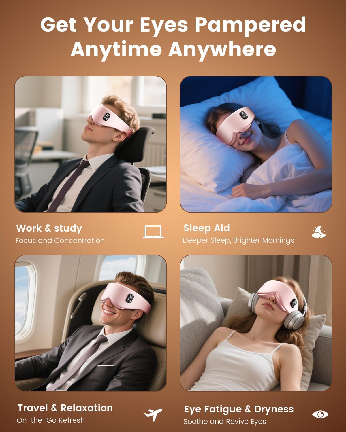 Heated Eye Mask - Cordless Eye Mask for Dry Eyes |4 Heating Levels |Timer Shutoff Functions|Washable Dry Eye Relief|1500mAh|Sleep & Travel Essential|Silk Fabric