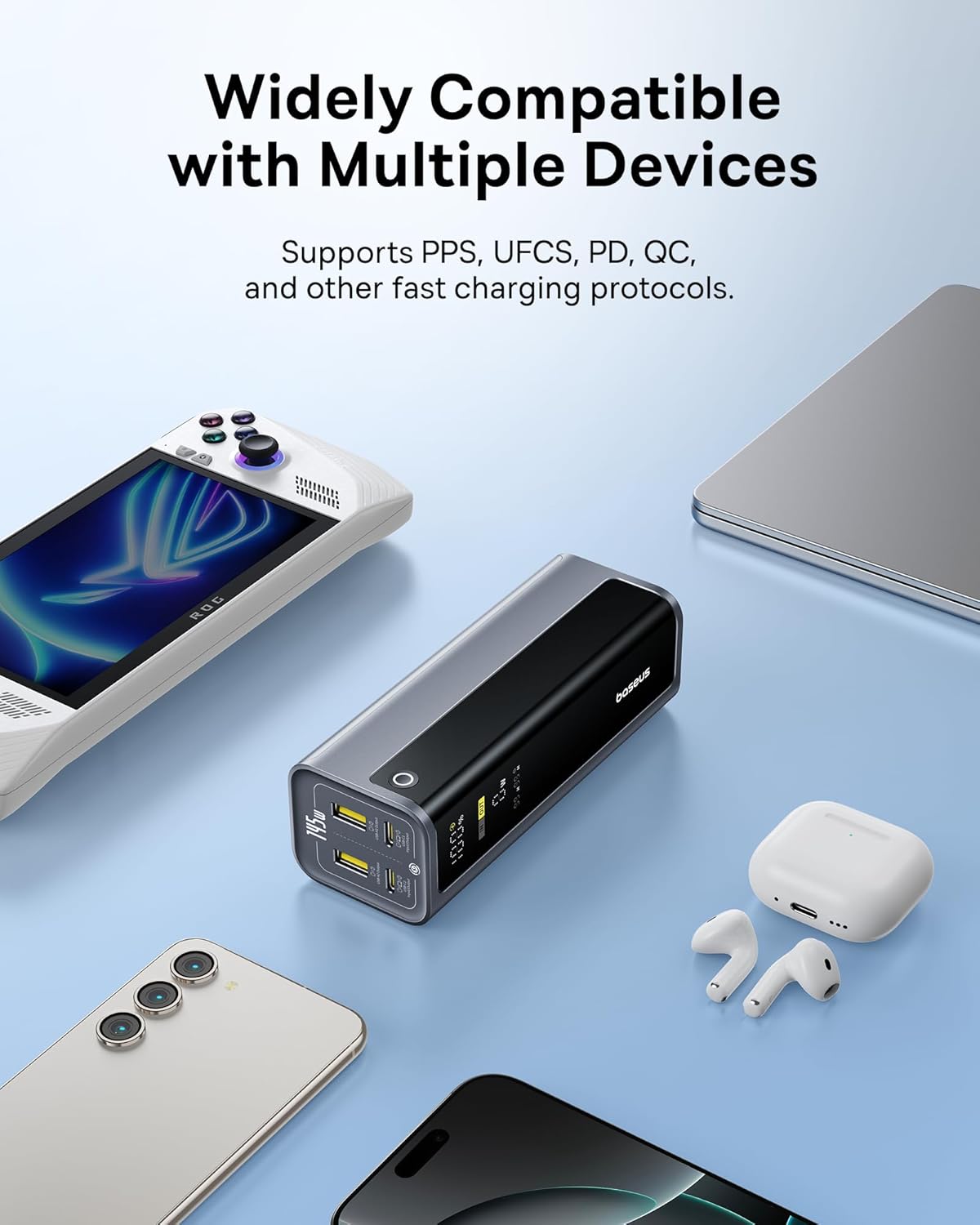 Baseus Laptop Power Bank, 20800mAh 145W Portable Charger USB C with 4 Ports, Digital Display, Travel Powerbank Fast Charging (77Wh) for MacBook, iPhone 16/15 Series, Samsung, Dell, Steam Deck etc.