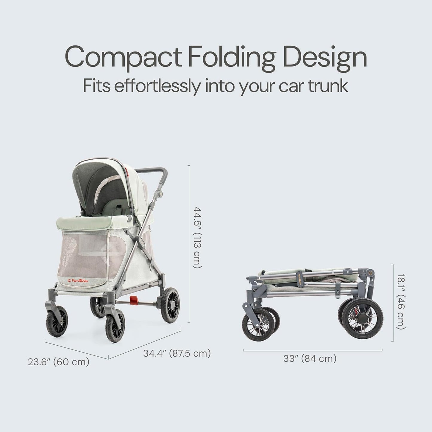 Familidoo Q1 Multi-Use Kids Wagon Stroller – Foldable, Lightweight & All-Terrain for Kids & Pets – 5-Point Safety Harness, Rain Cover & Compact Travel Design – Supports Up to 132 lbs (Sage Green)