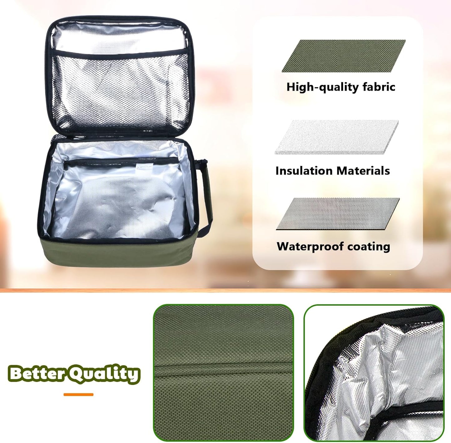 Hap Tim Insulated Lunch Bag Women, Reusable Lunch Box for Women & Men, Adluts Lunchbox for Work, Portable Lunchbag, Army Green(18654-AY)