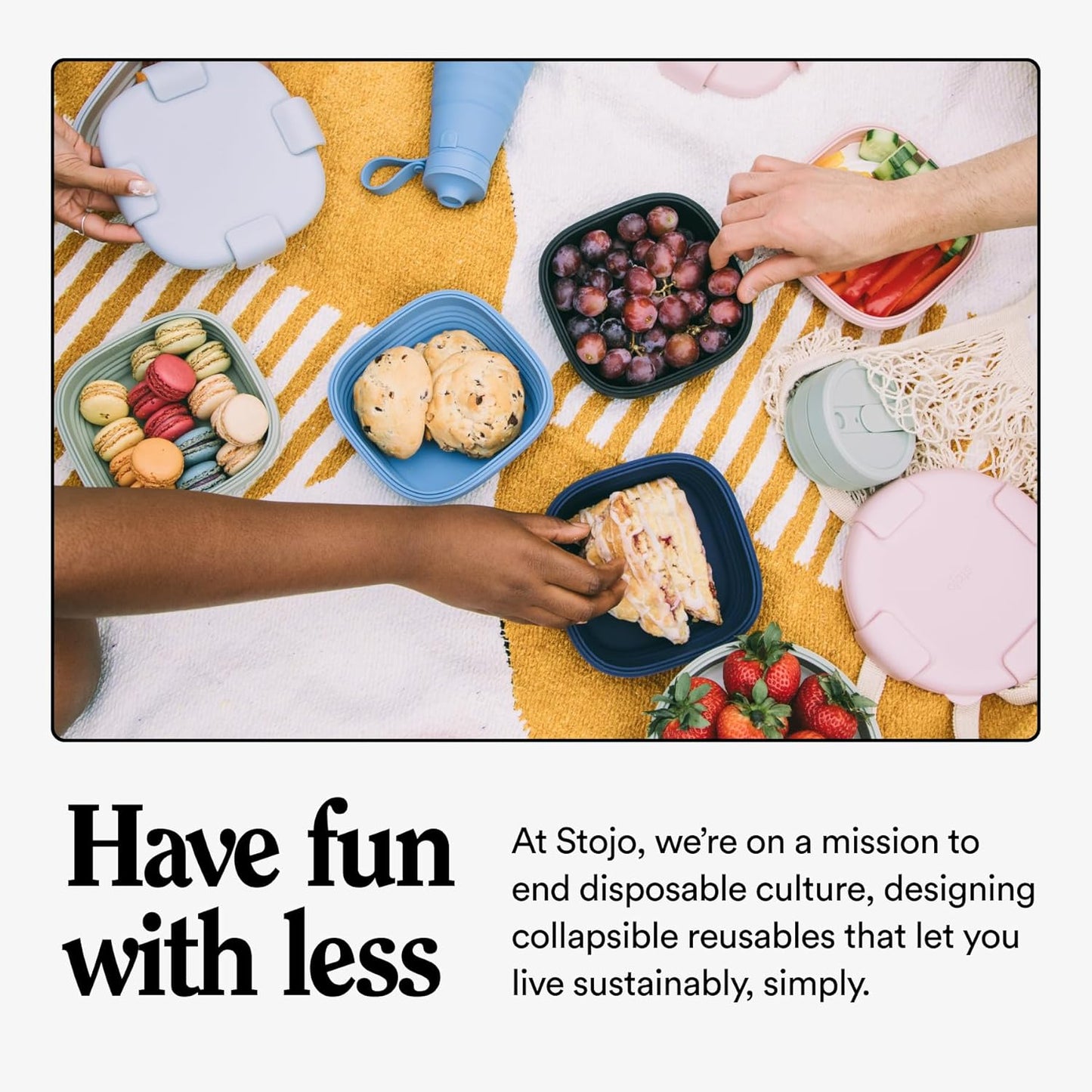 STOJO Collapsible Sandwich Box – 24oz, Reusable Food Storage Container, Silicone Bowl for Hot/Cold Food – Meal Prep, Lunch, Camping, Hiking – Dishwasher Safe (Set of 5, Eucalyptus)