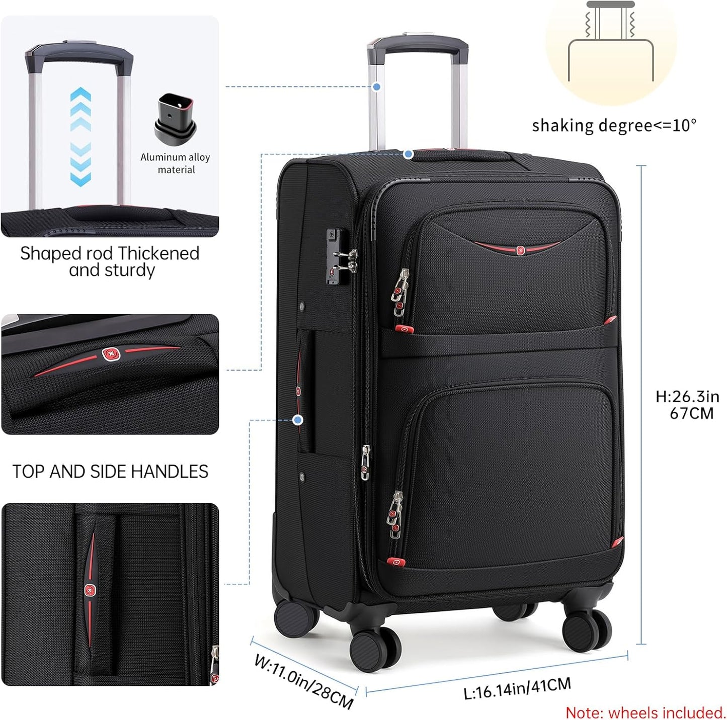Softside Expandable Luggage with 4 Spinner Wheels, Durable Checked-Luggage Suicase (Gray, 25-Inch)