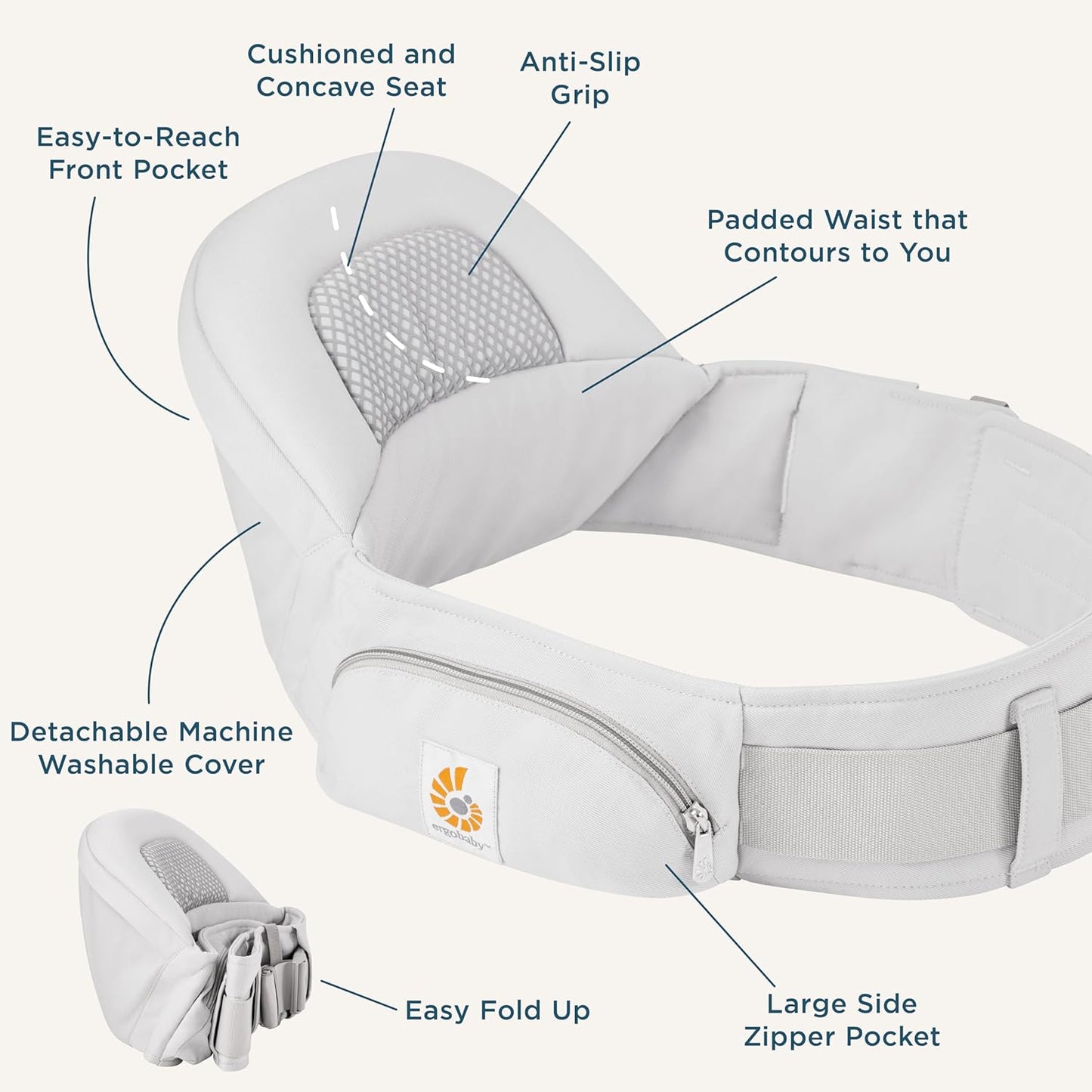 Ergobaby Lift Ergonomic Baby Hip Seat Carrier with Storage, Comfortable Wide Waistbelt and Lumbar Support (17lbs - 45lbs) - Anti-Slip Toddler Carrier - Onyx Black