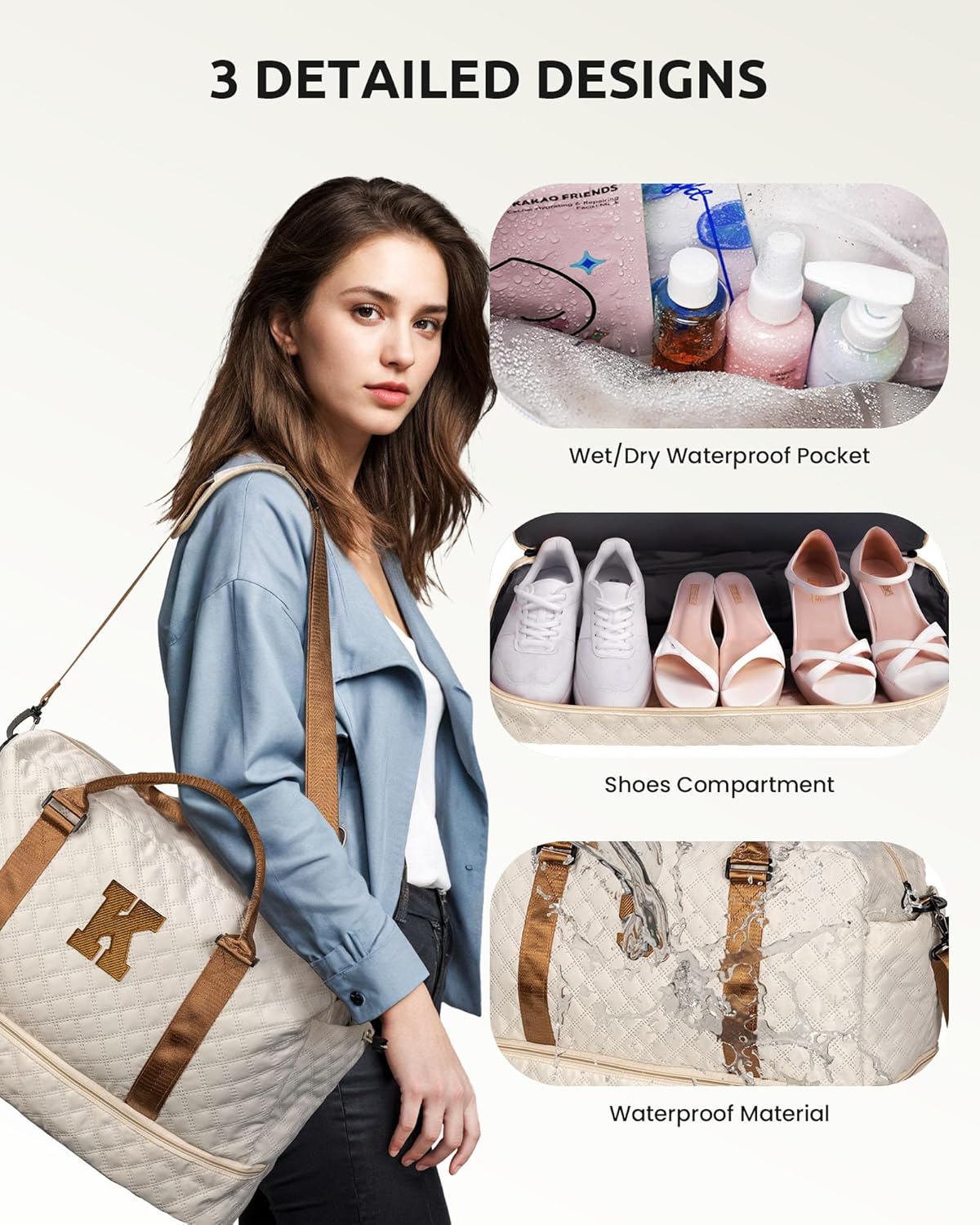 Gifts for Friends-Initial Duffle Bag with Shoe Compartment, Personalized Weekender Bag, Monogram Overnight Bag, Travel Bag with Makeup Bag,Birthday Gifts Bag for Daughter Sister (Letter I)