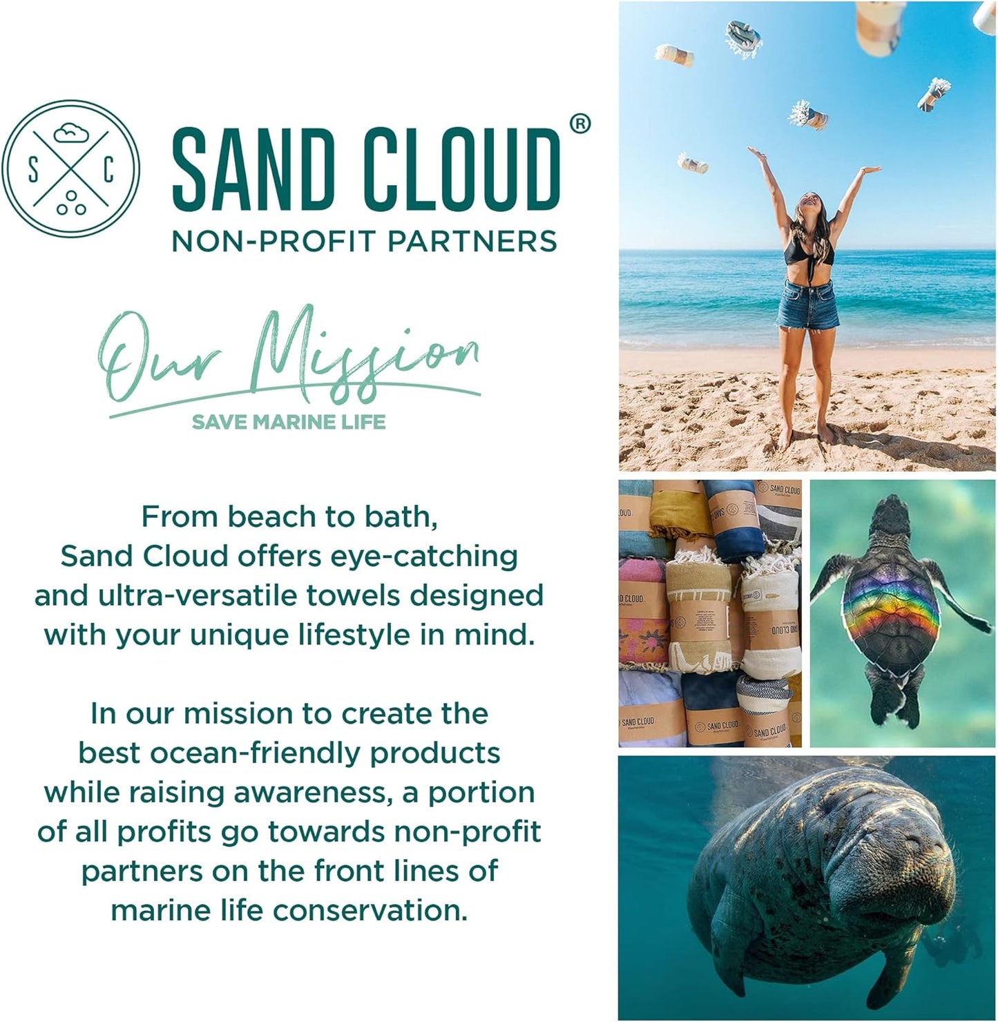 Sand Cloud Turkish Beach Towel - Sand Free - 100% Organic Turkish Cotton Yarn - Quick Dry Towel for Beach, Picnic, Blanket or Bath Towel - As Seen on Shark Tank - Marine Life (Swirl Turtle)