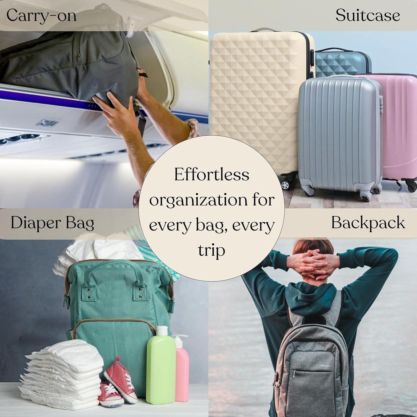 9 Set Packing Cubes - Suitcase Organizer, Cute Packing Cubes, Travel Bags Organizer for Luggage with Hanging Toiletry and Shoe Bag, Travel Essentials for Women, Men and Kids -Stripe