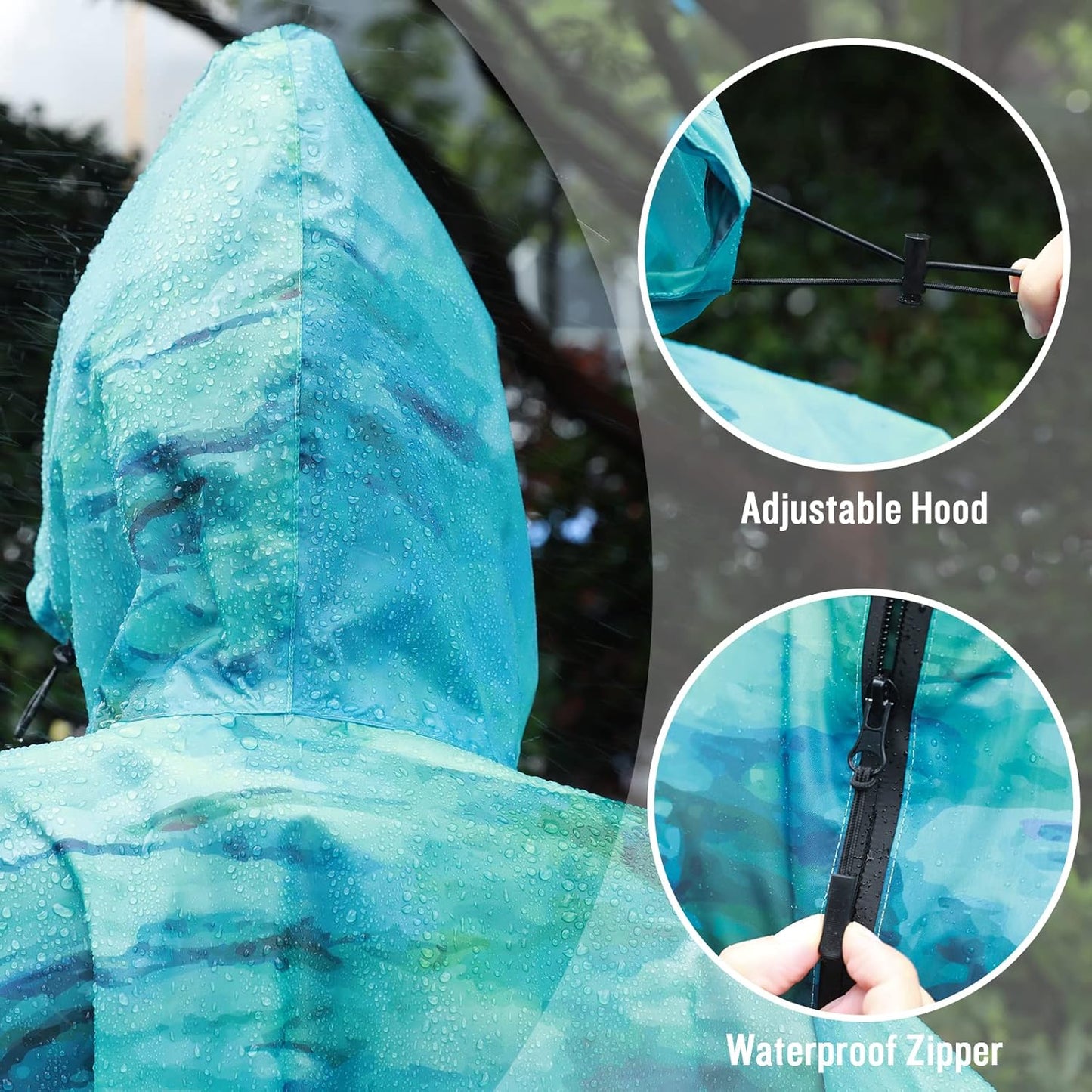 SaphiRose Rain Poncho Jacket Coat Hooded for Adults with Pockets