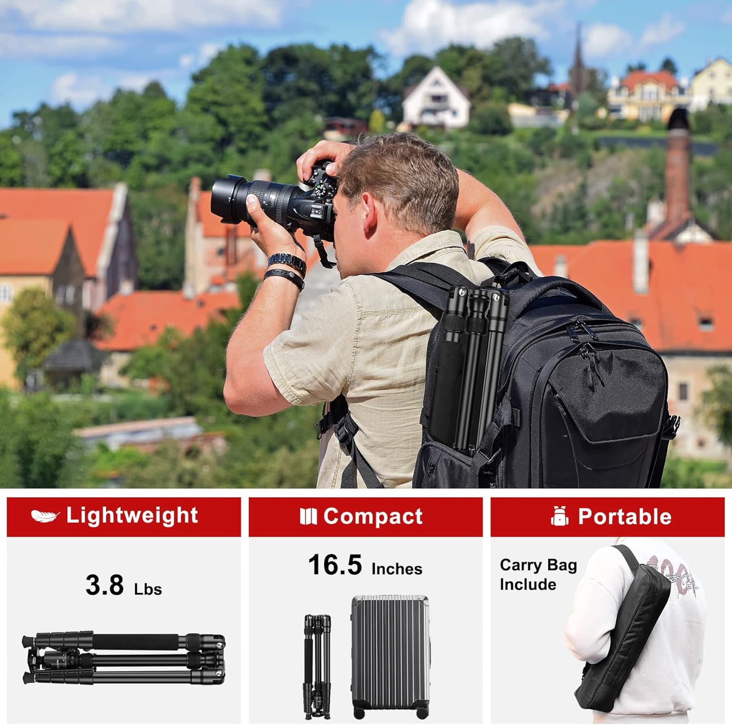 Tripod for Camera, 81" Camera Tripod Stand, 83 inch DSLR Tripods & Monopods, Aluminum Heavy Duty Tripod for Binocular Spotting Scope Telescope Phone