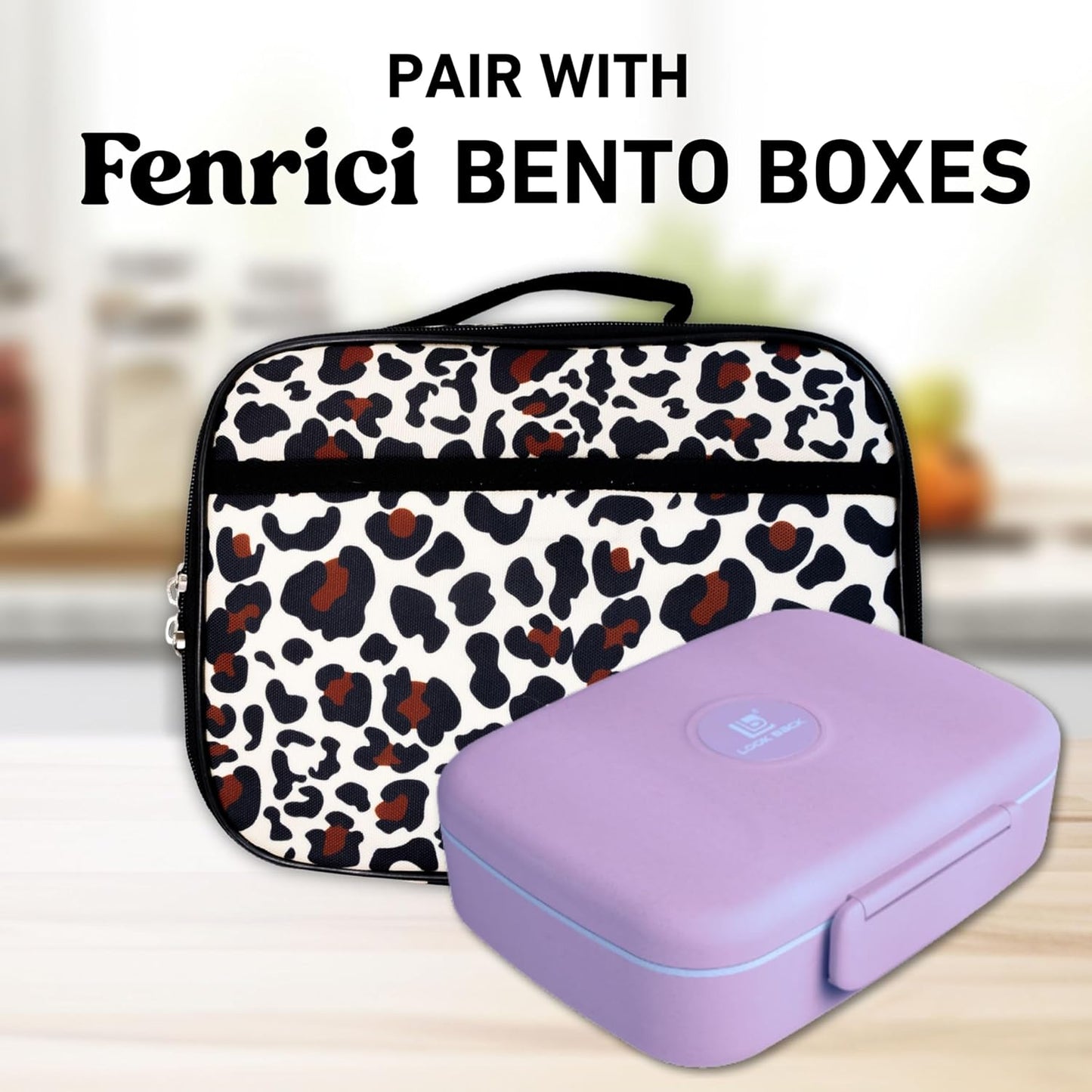 Fenrici Cheetah Kids Lunch Box for Girls, Teens Insulated Lunch Bag, Soft Sided Compartments, Spacious, BPA Free, Food Safe, 10.8in x 8.5in x 2.8in (Cheetah Print)