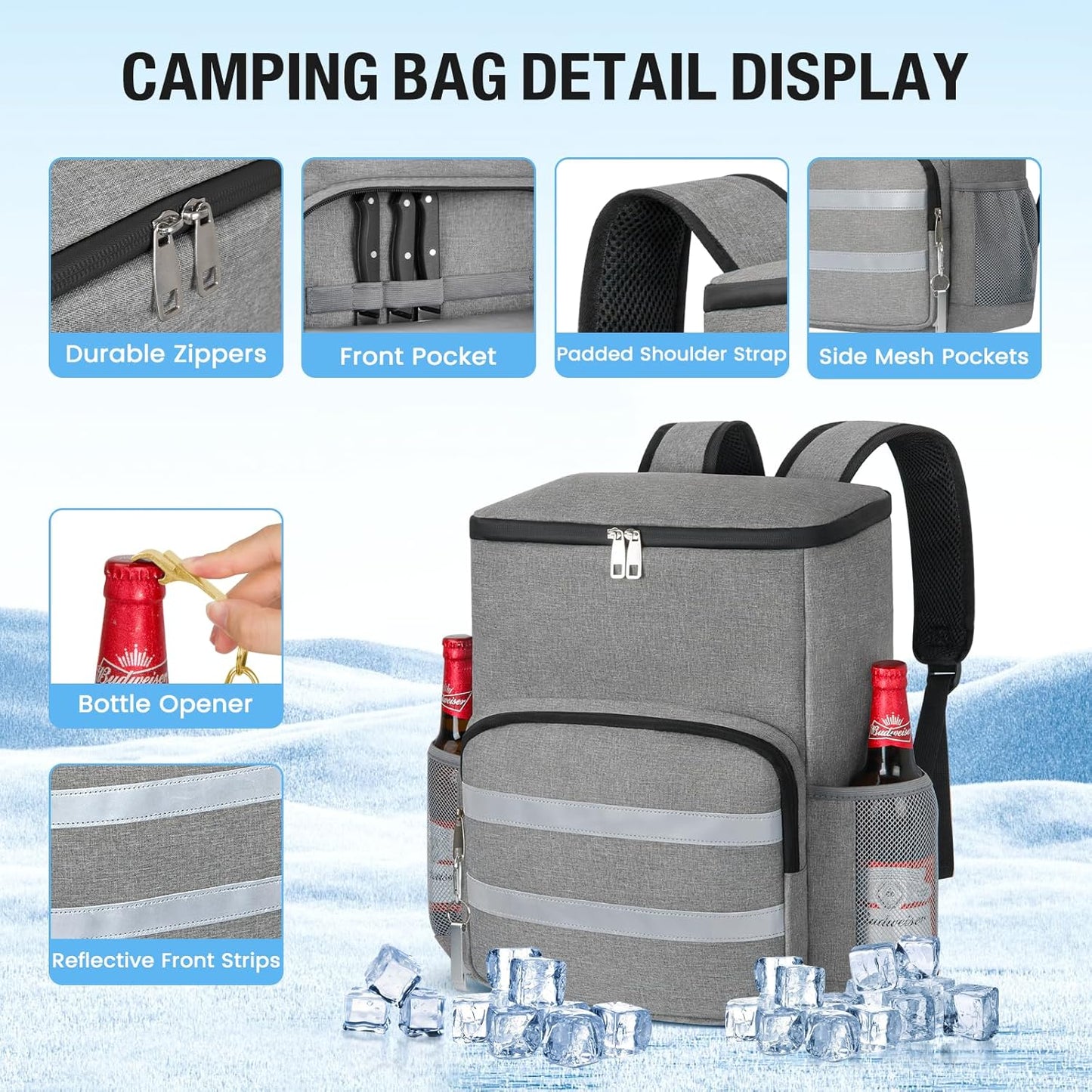 Backpack Cooler - 54 Cans Large Capacity Insulated Leak Proof Backpack for Men & Women, Cooler Bag Picnic Camping Beach Hiking Travel Lunch Backpack
