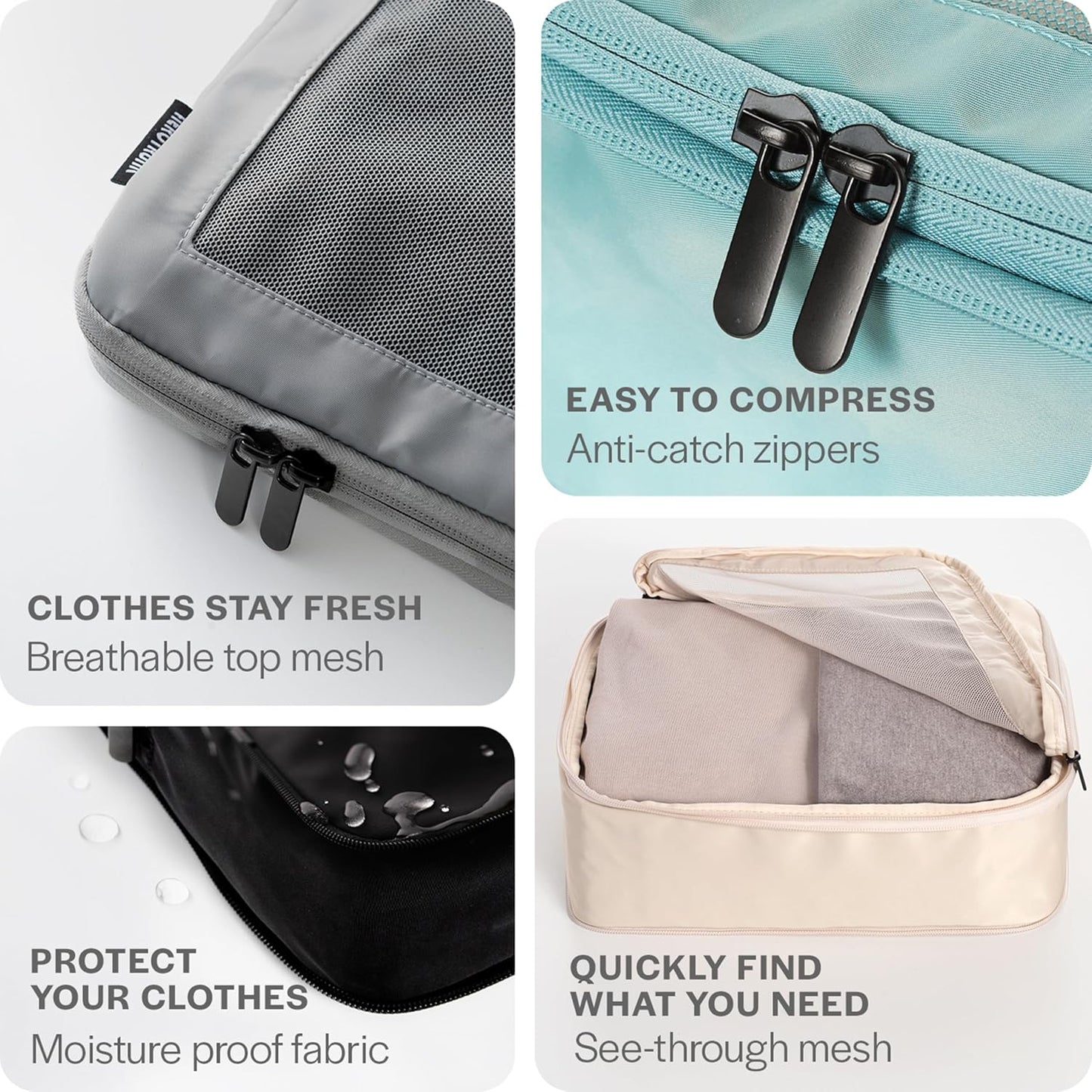 Compression Packing Cubes for Travel - Luggage Organizer Bags - Double Zipper Packing Cubes for Suitcases (6-Pack, Olive)