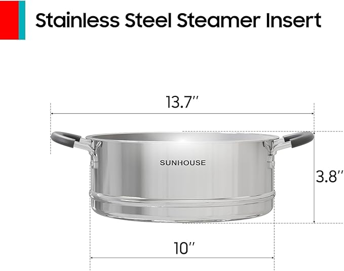 Sunhouse – 18/10 Stainless Steel Steamer Insert Pans Stainless Steel Stackable - Image 2