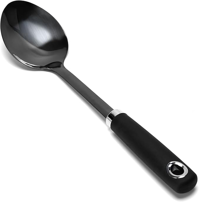 304 Stainless Steel Cooking Spoon, 14 Inch Solid Basting Spoon by JXWING