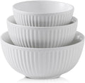 HASENSE Ceramic Ribbed Nesting White Bowls 1.5/1/0.5 Qt by Hasense