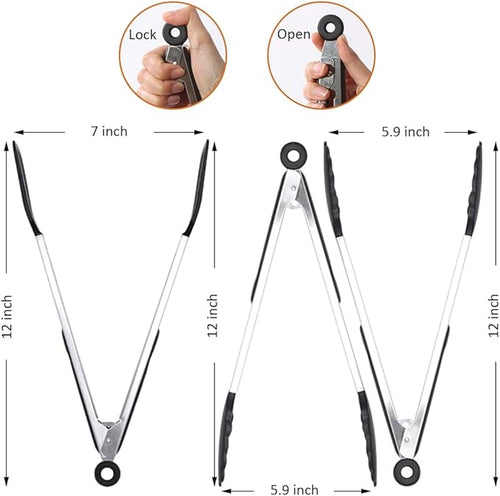 12 Inch Kitchen Tongs Set of 3, Silicone Tongs - Image 2