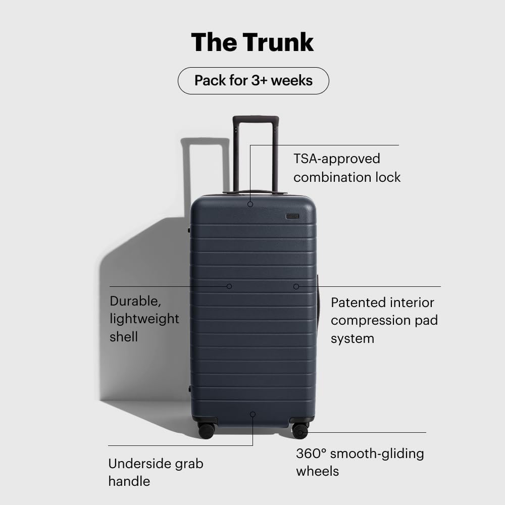 Away Large Trunk Luggage, 31 Inch Hardside Suitcase with Spinner Wheels, Lightweight & Durable, TSA Lock, Ideal for Long Trips, Navy Blue