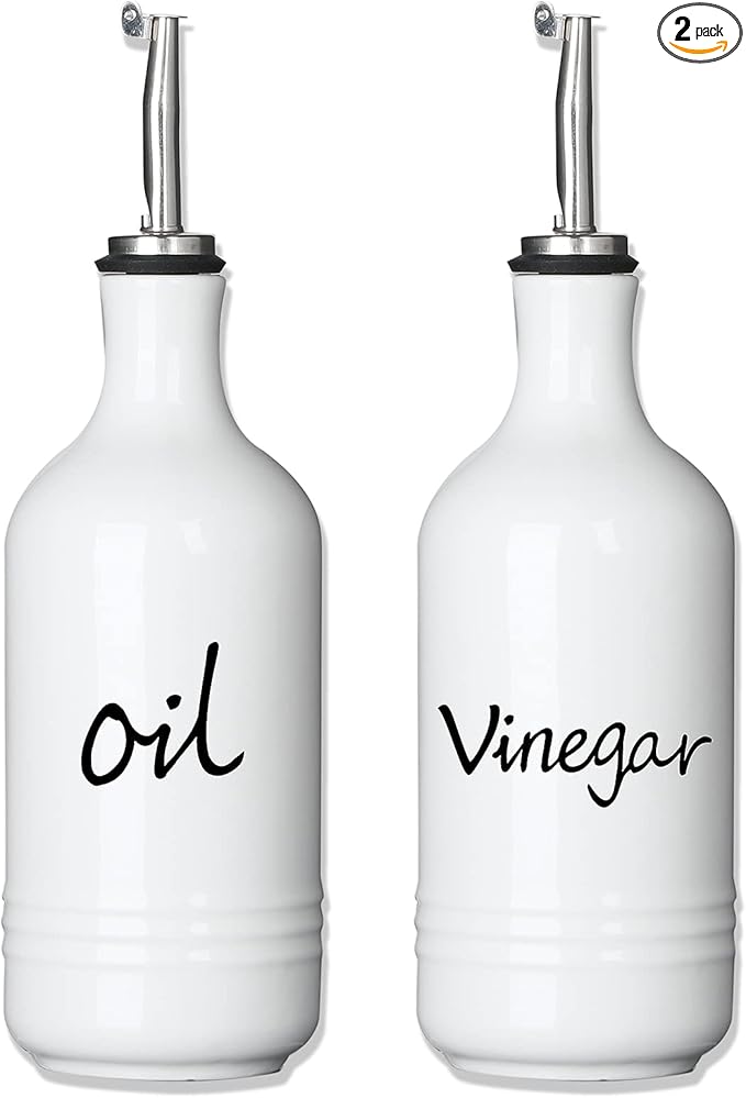 Farmhouse Ceramic Oil and Vinegar Dispenser Bottle Set, 15 oz by HOME