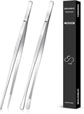 2 Pcs 10-inch Cooking Tweezers Tongs Precision Serrated Tips, Stainless Steel by SOUXMUX