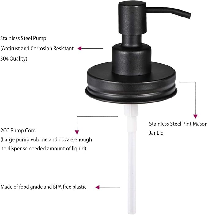 Amolliar Mason Jar Liquid Soap Dispenser Lid, Rust Proof Stainless Steel - Image 2