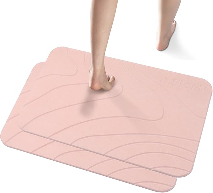 2 Pack Diatomaceous Earth Shower Mat, Stone Bath Mat, Nonslip Super Absorbent by JUERLEN