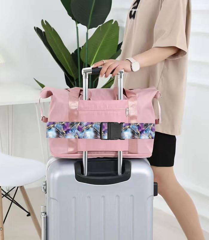 Luggage Straps for Suitcases Travel Belt Accessories, Cute Suitcase Strap, Adjustable Luggage Belt Strap, Heavy Duty with Quick-Release Buckle Luggage Strap Luxury Purple Marble