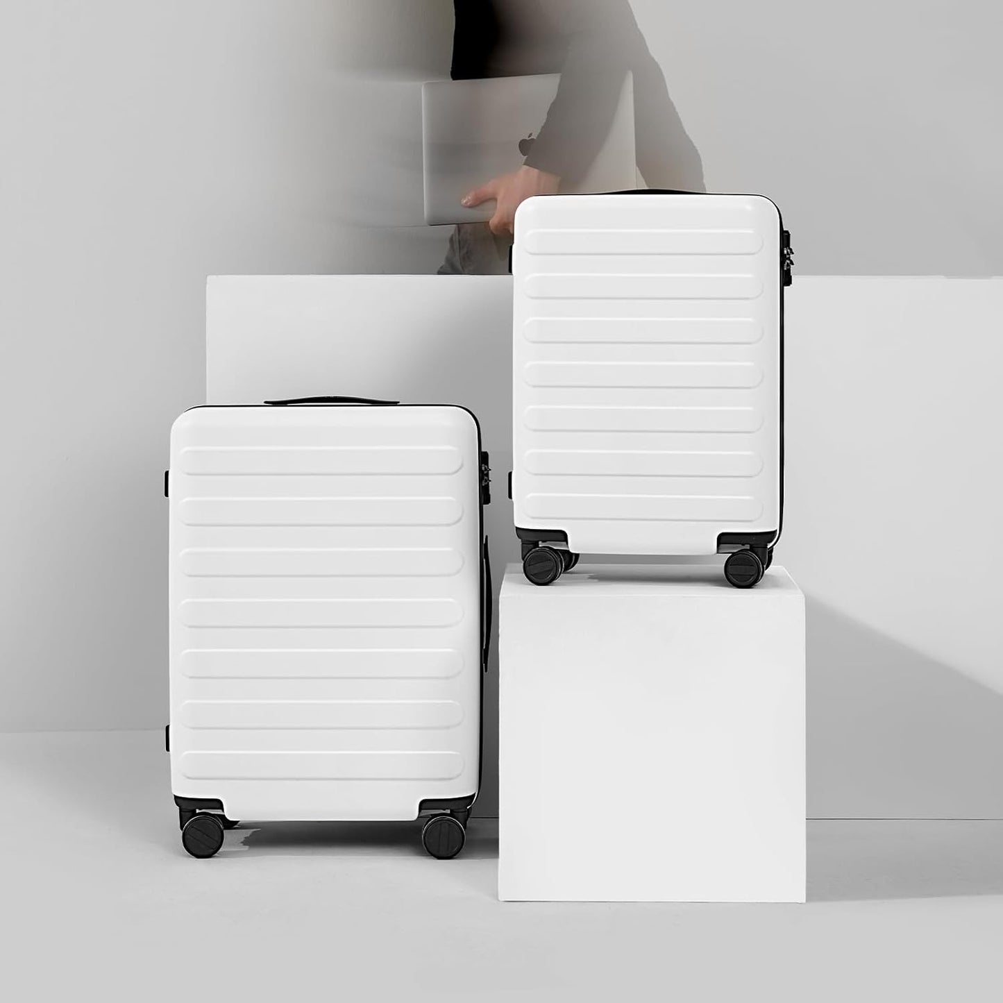 Carry on Luggage 22 X 14 X 9 Airline Approved, 20 Inch Luggage for 3-5 Days Travel, Double Spinner Wheels, 100% Hardshell PC, TSA Lock (05-Lily White (Basic), Checked 24-Inch)
