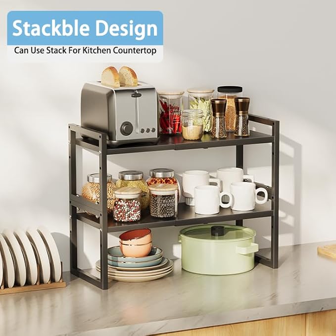 2 Pack Expandable Kitchen Cabinet Shelves Organizer, Heavy Duty Metal Shelving - Image 4