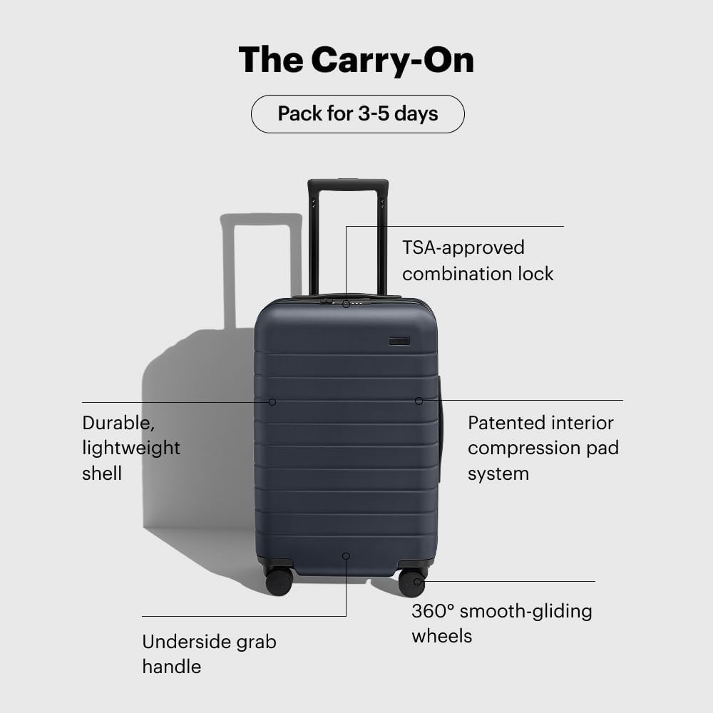 Away Carry-On Luggage, Lightweight Hardside Suitcase with Spinner Wheels, 22 Inch Airline Approved, TSA Lock, Jet Black