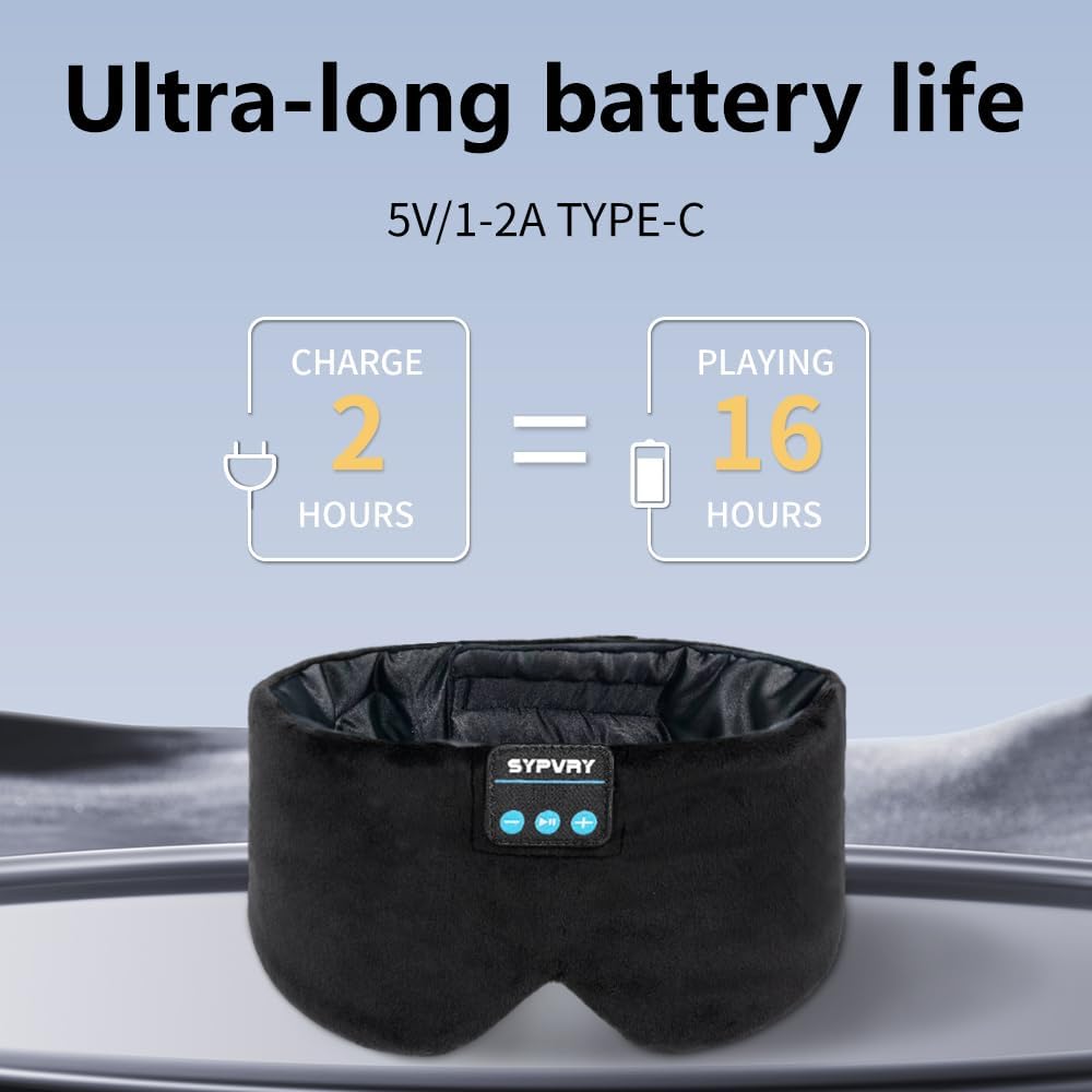 Sleep Mask Bluetooth 5.4 Headphones Soft Wireless Headband Eye Mask Blackout with Microphone (Black M)
