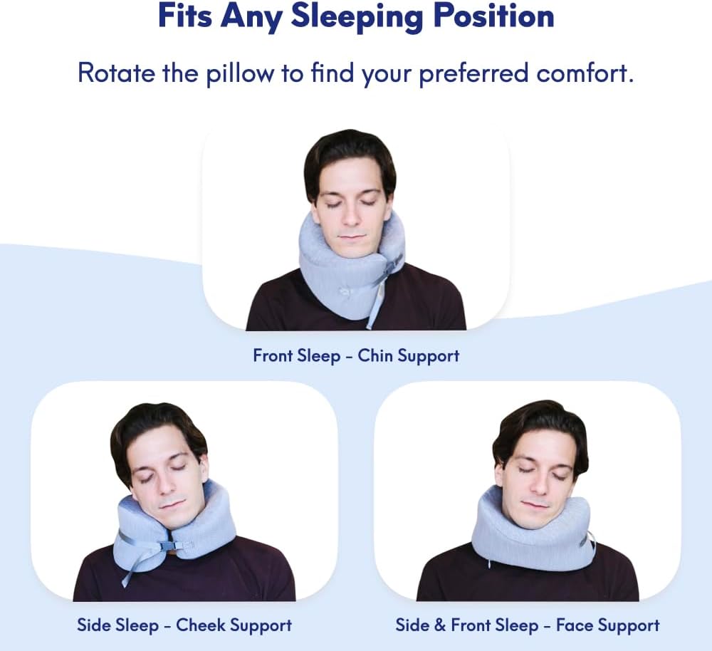 C CUSHION LAB Travel Pillow, Award-Winning Patented Ergonomic Design for Chin & Neck Support Memory Foam Neck Pillow, Compact Airplane Pillow for Traveling, Flight, Car (Cobalt Blue, Large)