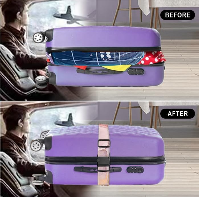 Luggage Straps for Suitcases Travel Belt Accessories, Cute Suitcase Strap, Adjustable Luggage Belt Strap, Heavy Duty with Quick-Release Buckle Luggage Strap Pink Marble