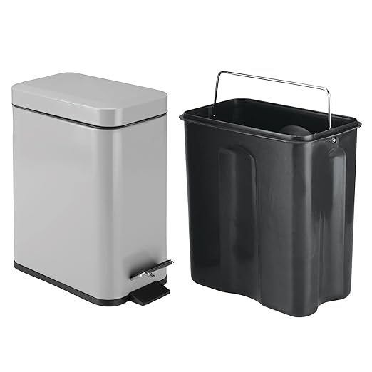 mDesign Small Modern 1.3 Gallon Rectangle Metal Lidded Step Trash Can, Compact - Image 5