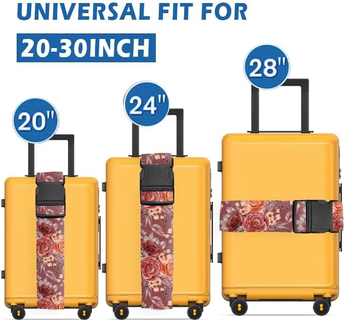 Luggage Straps for Suitcases Travel Belt Accessories, Cute Suitcase Strap, Adjustable Luggage Belt Strap, Heavy Duty with Quick-Release Buckle Luggage Strap Luxury Red Flowers